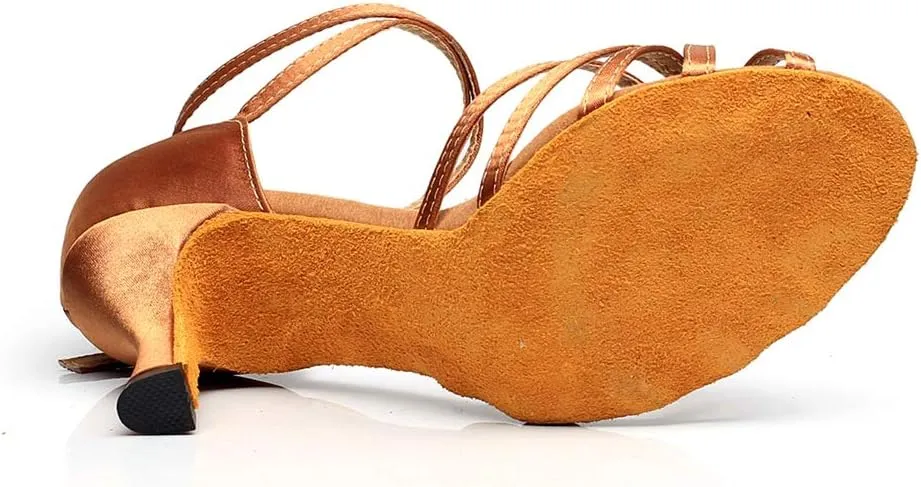 TDA Women's Comfort Flared Heel Peep Toe Weave Style Rumba Samba Salsa Social Ballroom Modern Latin Dance Shoes