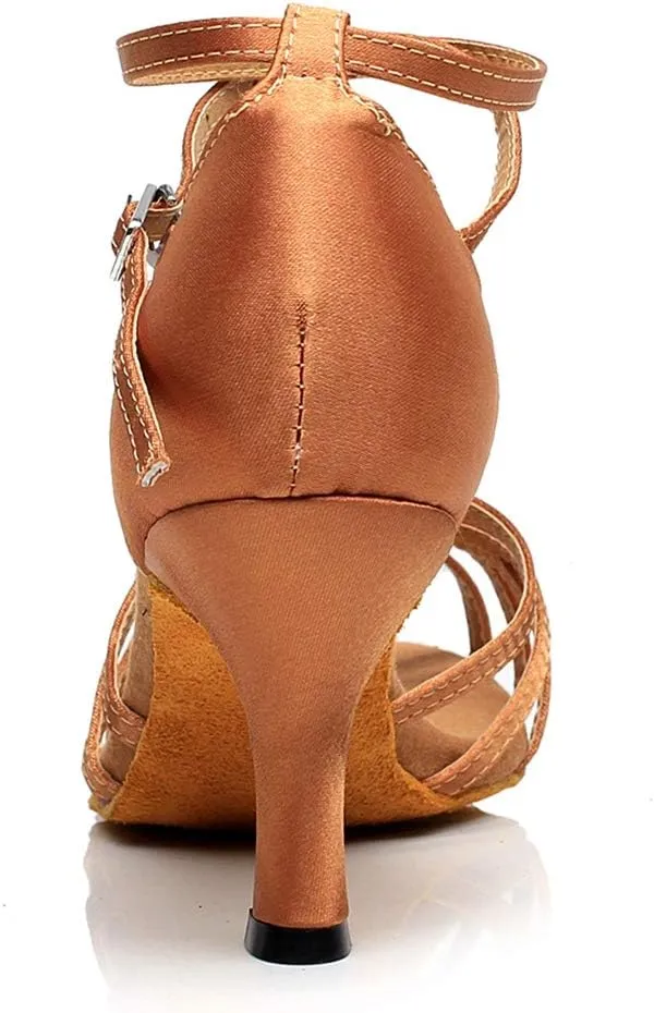 TDA Women's Comfort Flared Heel Peep Toe Weave Style Rumba Samba Salsa Social Ballroom Modern Latin Dance Shoes