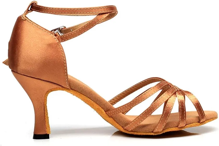 TDA Women's Comfort Flared Heel Peep Toe Weave Style Rumba Samba Salsa Social Ballroom Modern Latin Dance Shoes