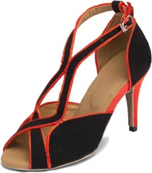 TDA Women's Cross Strap Peep Toe Stiletto Heel Suede Chacha Tango Ballroom Latin Modern Dance Wedding Shoes