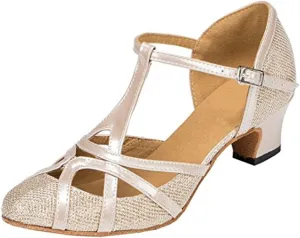 TDA Womens Mid Heel 5cm Champagne PU Leather Salsa Tango Ballroom Latin Party Dance Shoes CM101 4.5 M US