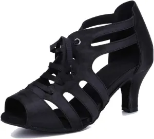 TDA Women's Peep Toe Cut-Out Lace-up Satin Tango Modern Salsa Ballroom Latin Dance Wedding Shoes