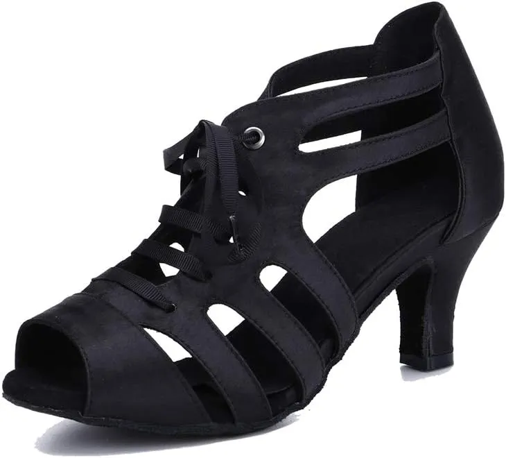 TDA Women's Peep Toe Cut-Out Lace-up Satin Tango Modern Salsa Ballroom Latin Dance Wedding Shoes