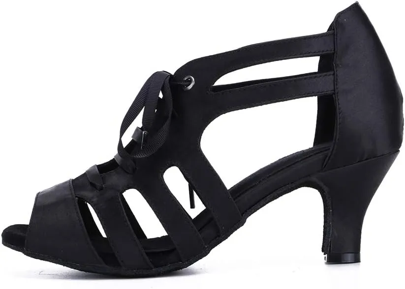 TDA Women's Peep Toe Cut-Out Lace-up Satin Tango Modern Salsa Ballroom Latin Dance Wedding Shoes