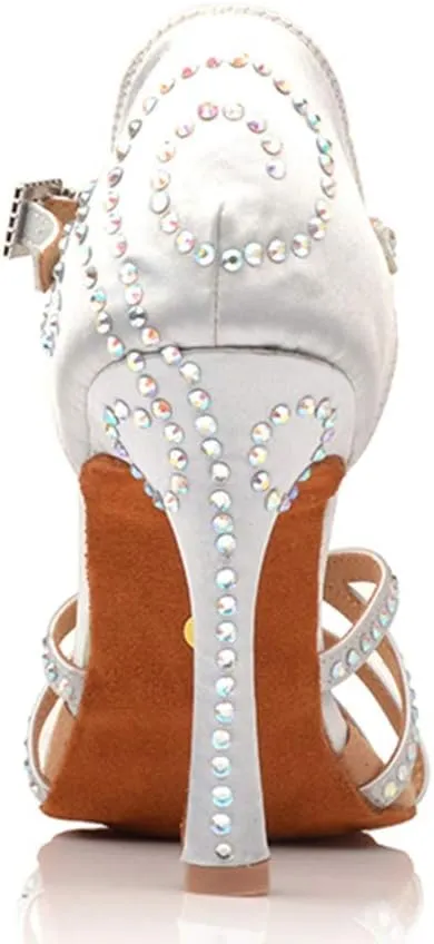 TDA Women's Sexy T-strap Flared Heel Cut-out Rhinestones Salsa Tango Latin Modern Dance Shoes