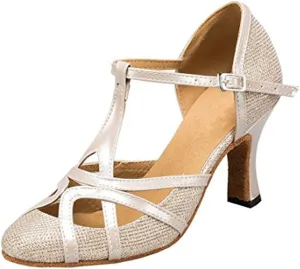 TDA Women's T-Strap Glitter Synthetic Salsa Tango Ballroom Latin Party Dance Shoes