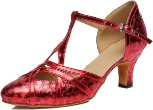 TDA Women's T-Strap Glitter Synthetic Salsa Tango Ballroom Latin Party Dance Shoes