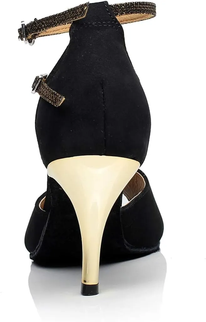 TDA Women's T-Strap Stiletto Heel Double Buckle Social Tango Ballroom Modern Latin Dance Shoes
