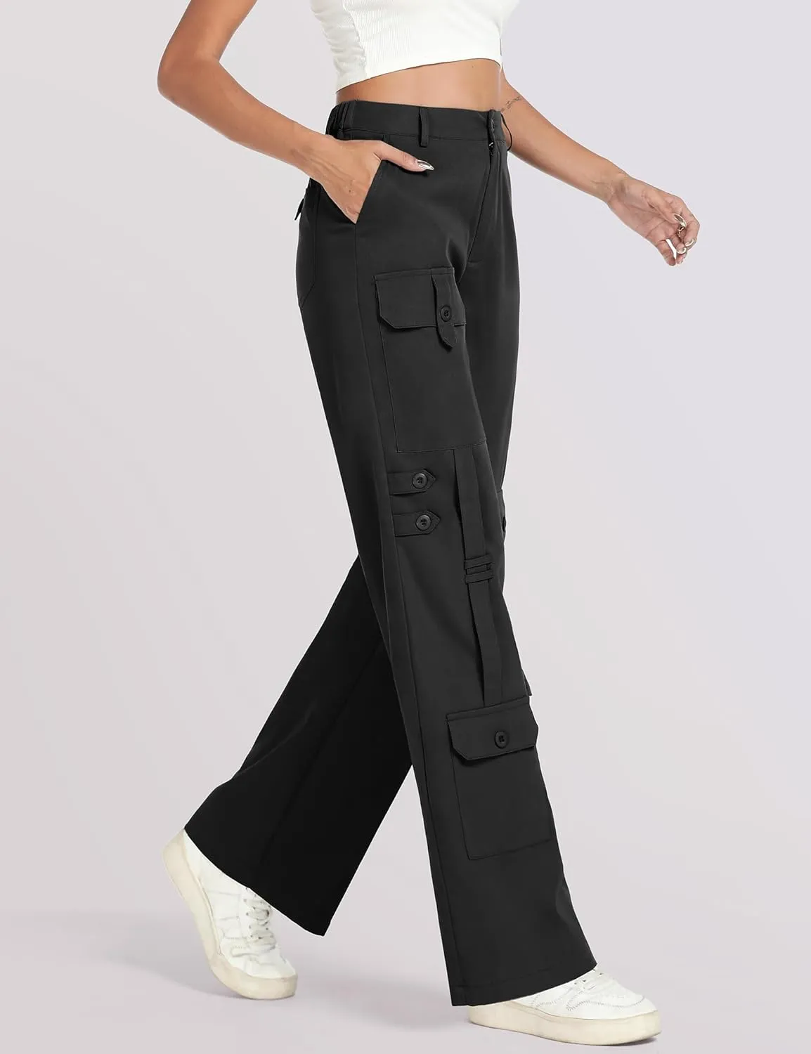 THANTH Cargo Pants Women High Waist Baggy Casual Pants Combat Military Wide Leg Y2K Streetwear Trousers with 8 Pockets