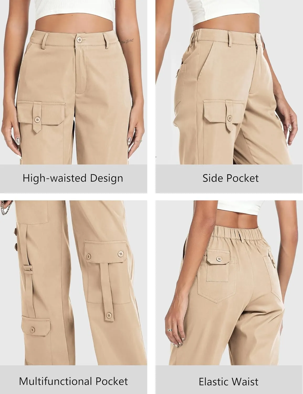 THANTH Cargo Pants Women High Waist Wide Leg Casual Pants Combat Military Baggy Y2K Streetwear Trousers with 8 Pockets