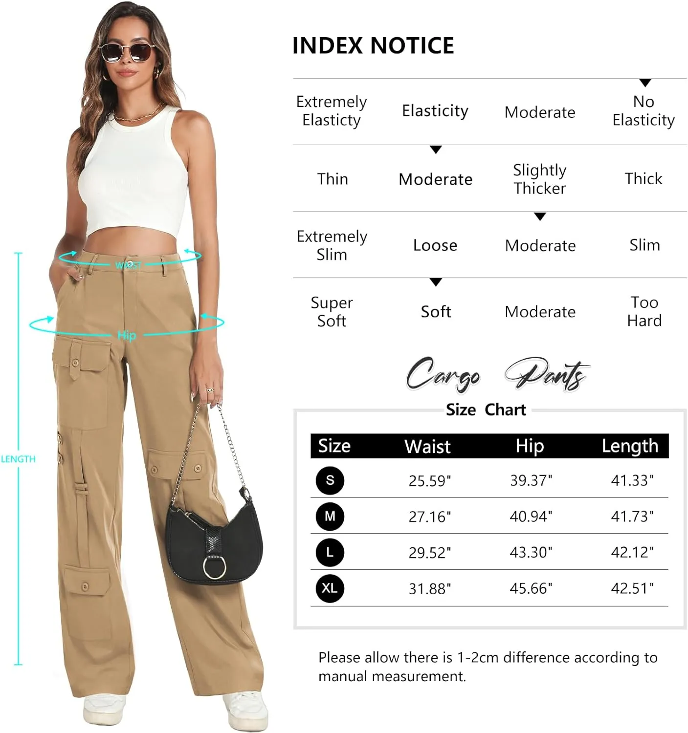 THANTH Cargo Pants Women High Waist Wide Leg Casual Pants Combat Military Baggy Y2K Streetwear Trousers with 8 Pockets