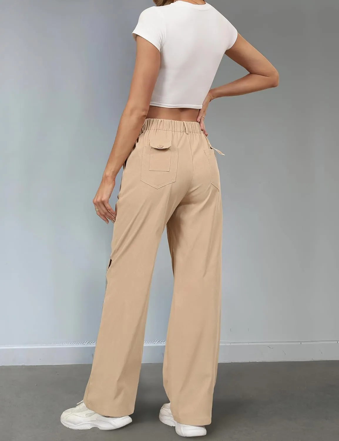 THANTH Cargo Pants Women High Waist Wide Leg Casual Pants Combat Military Baggy Y2K Streetwear Trousers with 8 Pockets