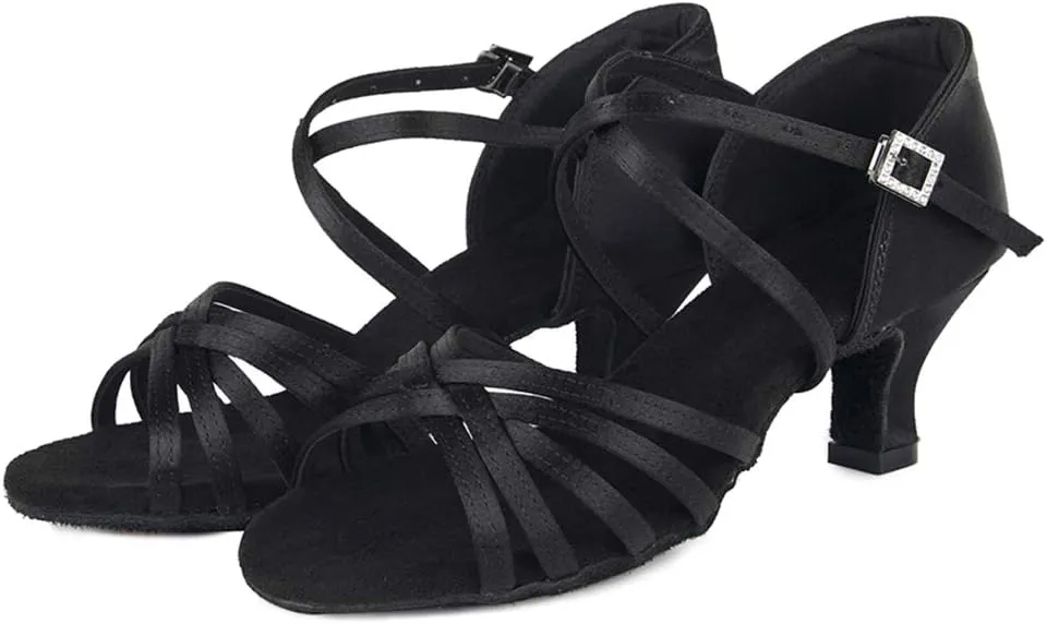 TINRYMX Latin Dance Shoes for Women Silk Satin Open Toe Ballroom Salsa Bachata Practice Dance Shoes, ZS213/XGG
