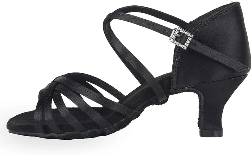 TINRYMX Latin Dance Shoes for Women Silk Satin Open Toe Ballroom Salsa Bachata Practice Dance Shoes, ZS213/XGG