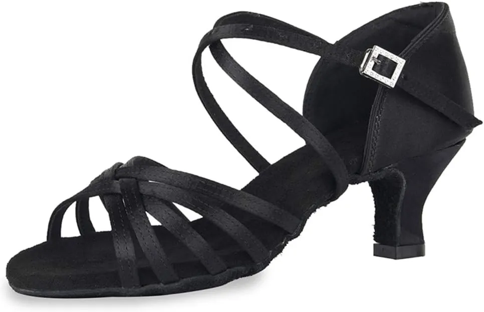 TINRYMX Latin Dance Shoes for Women Silk Satin Open Toe Ballroom Salsa Bachata Practice Dance Shoes, ZS213/XGG