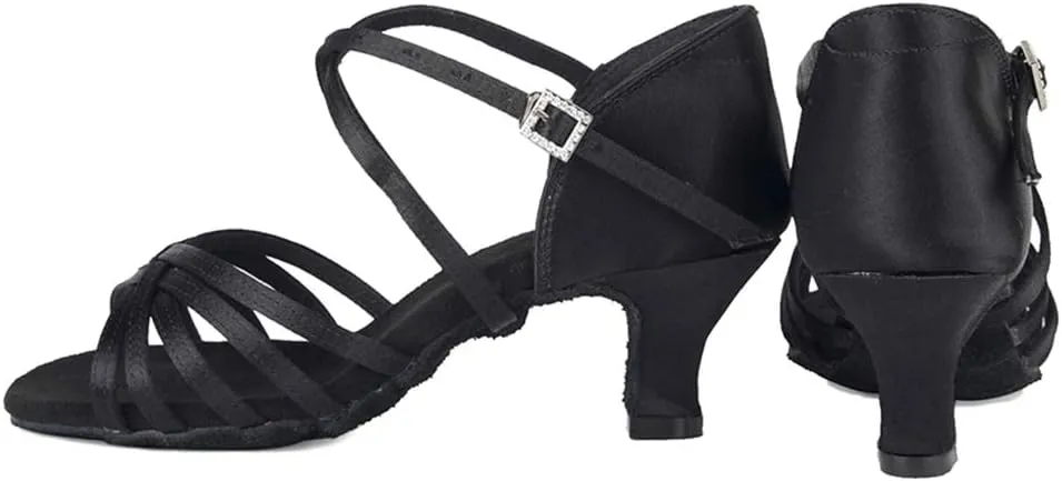 TINRYMX Latin Dance Shoes for Women Silk Satin Open Toe Ballroom Salsa Bachata Practice Dance Shoes, ZS213/XGG