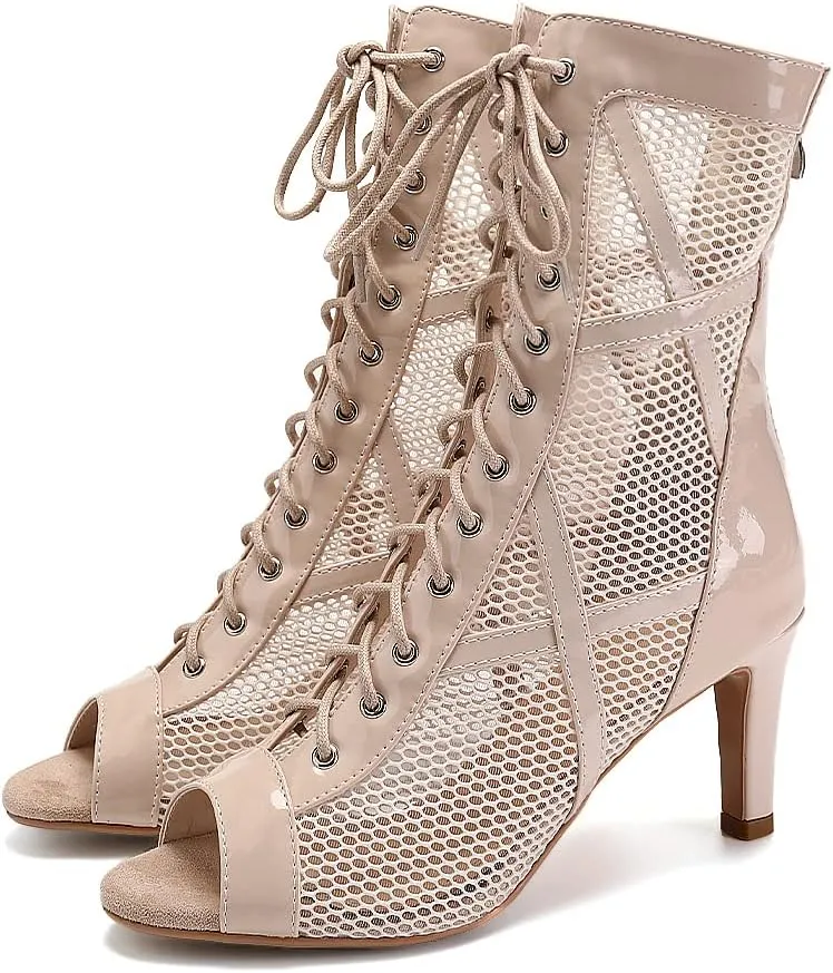 TINRYMX Women Ballroom Dance Boots Latin Salsa Performance Practice Hight Heel Dance Shoes, Model-DSK99
