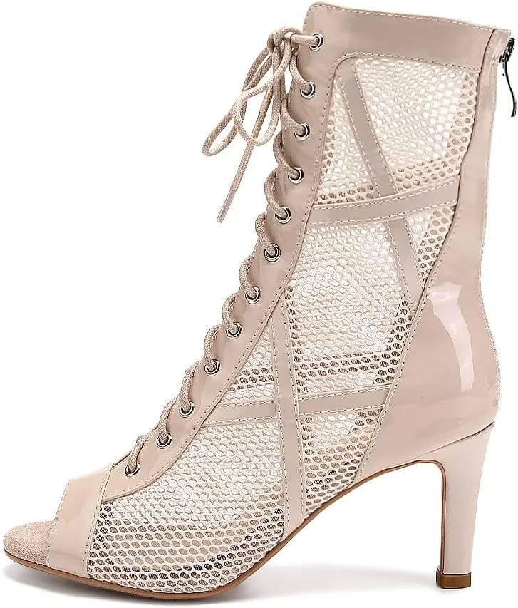 TINRYMX Women Ballroom Dance Boots Latin Salsa Performance Practice Hight Heel Dance Shoes, Model-DSK99