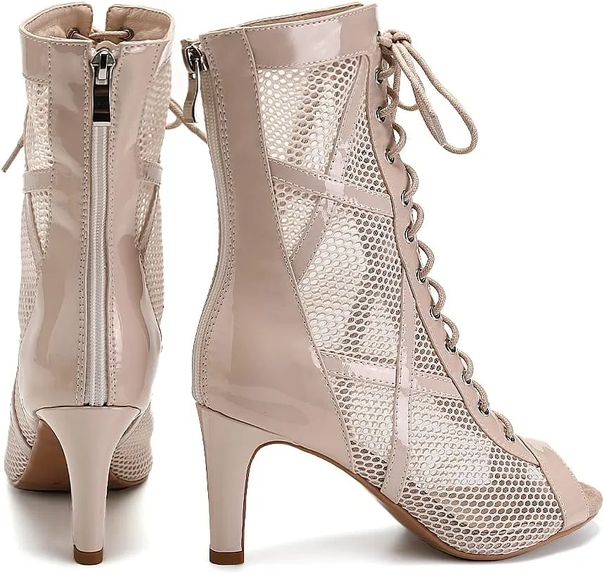 TINRYMX Women Ballroom Dance Boots Latin Salsa Performance Practice Hight Heel Dance Shoes, Model-DSK99