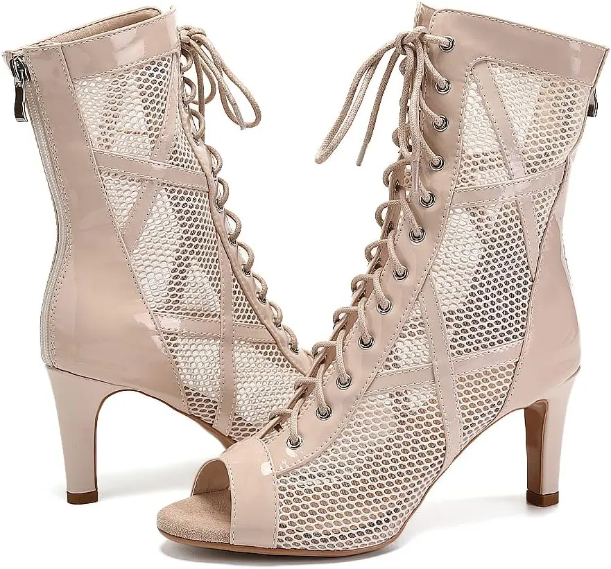 TINRYMX Women Ballroom Dance Boots Latin Salsa Performance Practice Hight Heel Dance Shoes, Model-DSK99