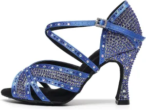 TINRYMX Women Latin Dance Shoes Open Toe Glisten Salsa Tango Performance Party Ballroom Dance Shoes,Model-QJWZ011