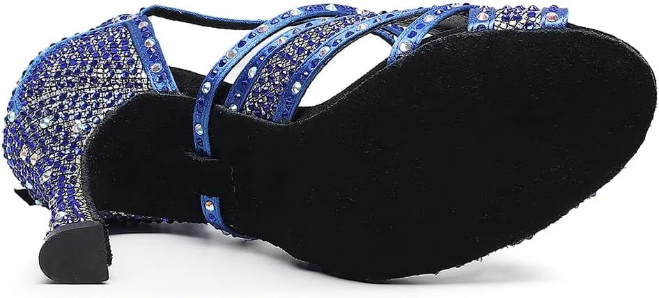 TINRYMX Women Latin Dance Shoes Open Toe Glisten Salsa Tango Performance Party Ballroom Dance Shoes,Model-QJWZ011