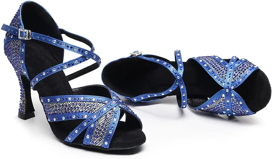 TINRYMX Women Latin Dance Shoes Open Toe Glisten Salsa Tango Performance Party Ballroom Dance Shoes,Model-QJWZ011