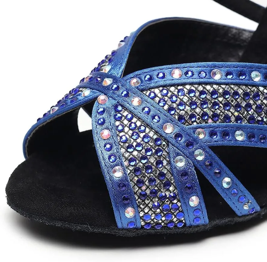 TINRYMX Women Latin Dance Shoes Open Toe Glisten Salsa Tango Performance Party Ballroom Dance Shoes,Model-QJWZ011