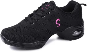 TINRYMX Women Modern Dance Sneakers Jazz Shoes Lace up Walking Shoes Air Cushion Ballroom Practice Dance Shoes,Model-LYX883