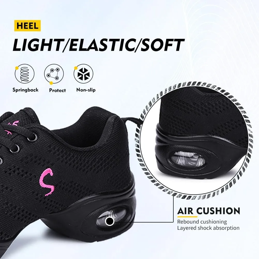 TINRYMX Women Modern Dance Sneakers Jazz Shoes Lace up Walking Shoes Air Cushion Ballroom Practice Dance Shoes,Model-LYX883