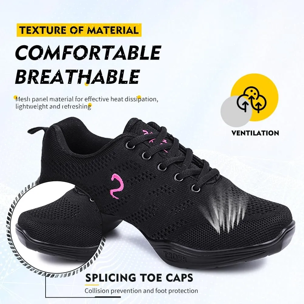 TINRYMX Women Modern Dance Sneakers Jazz Shoes Lace up Walking Shoes Air Cushion Ballroom Practice Dance Shoes,Model-LYX883