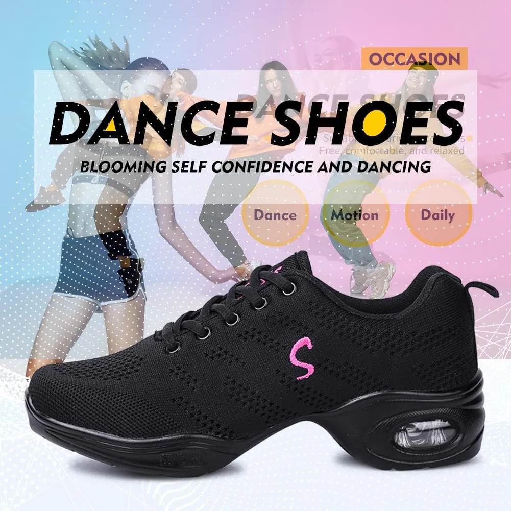 TINRYMX Women Modern Dance Sneakers Jazz Shoes Lace up Walking Shoes Air Cushion Ballroom Practice Dance Shoes,Model-LYX883