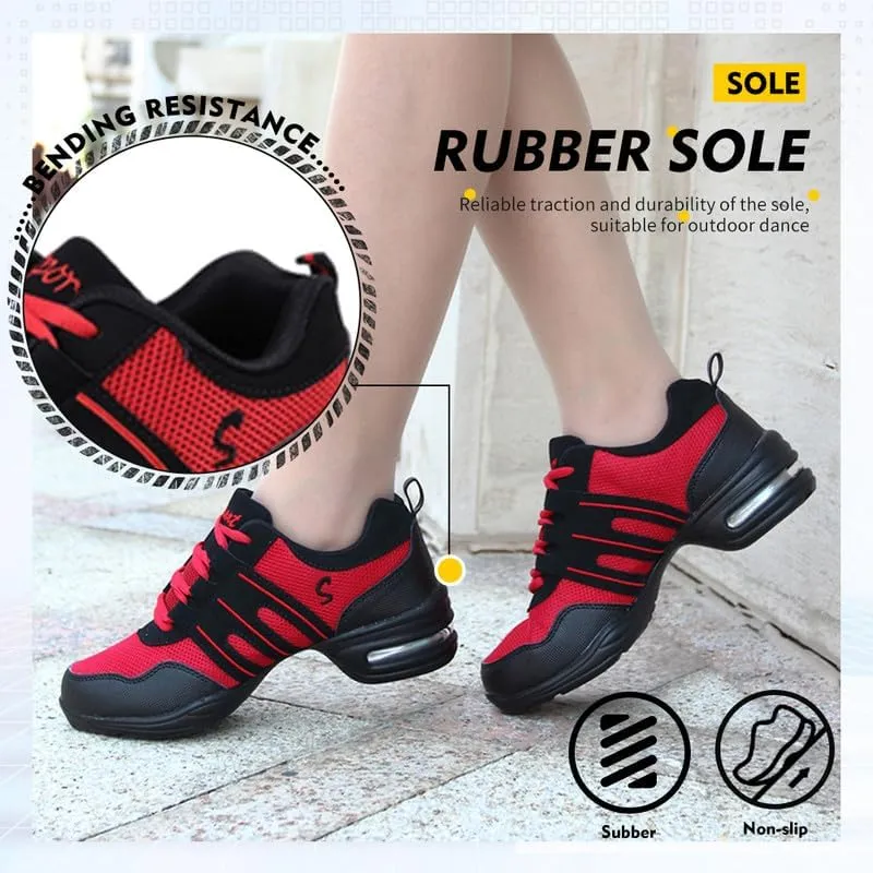 TINRYMX Women Modern Jazz Shoes Lace up Sneakers Breathable Air Cushion Split Sole Athletic Walking Ballroom Exercise Dance Sneaker Shoes,Model-LYX729