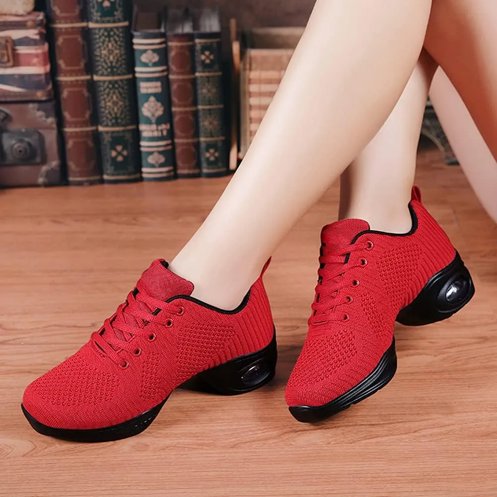 TINRYMX Women's Jazz Shoes Lace-up Sneakers Breathable Air Cushion Split Sole Athletic Walking Dance Shoes,Model-XL1902