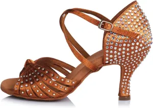 TINRYMX Women's Latin Dance Shoes Rhinestones Ballroom Salsa Professional Practice Performance Dance Shoes,Model-YC45902