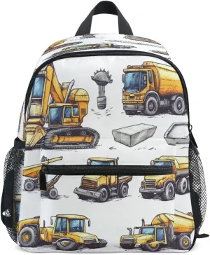 Toddler Backpacks Boys Girls Waterproof Diaper Bag Backpack with Chest Strap Construction Vehicles