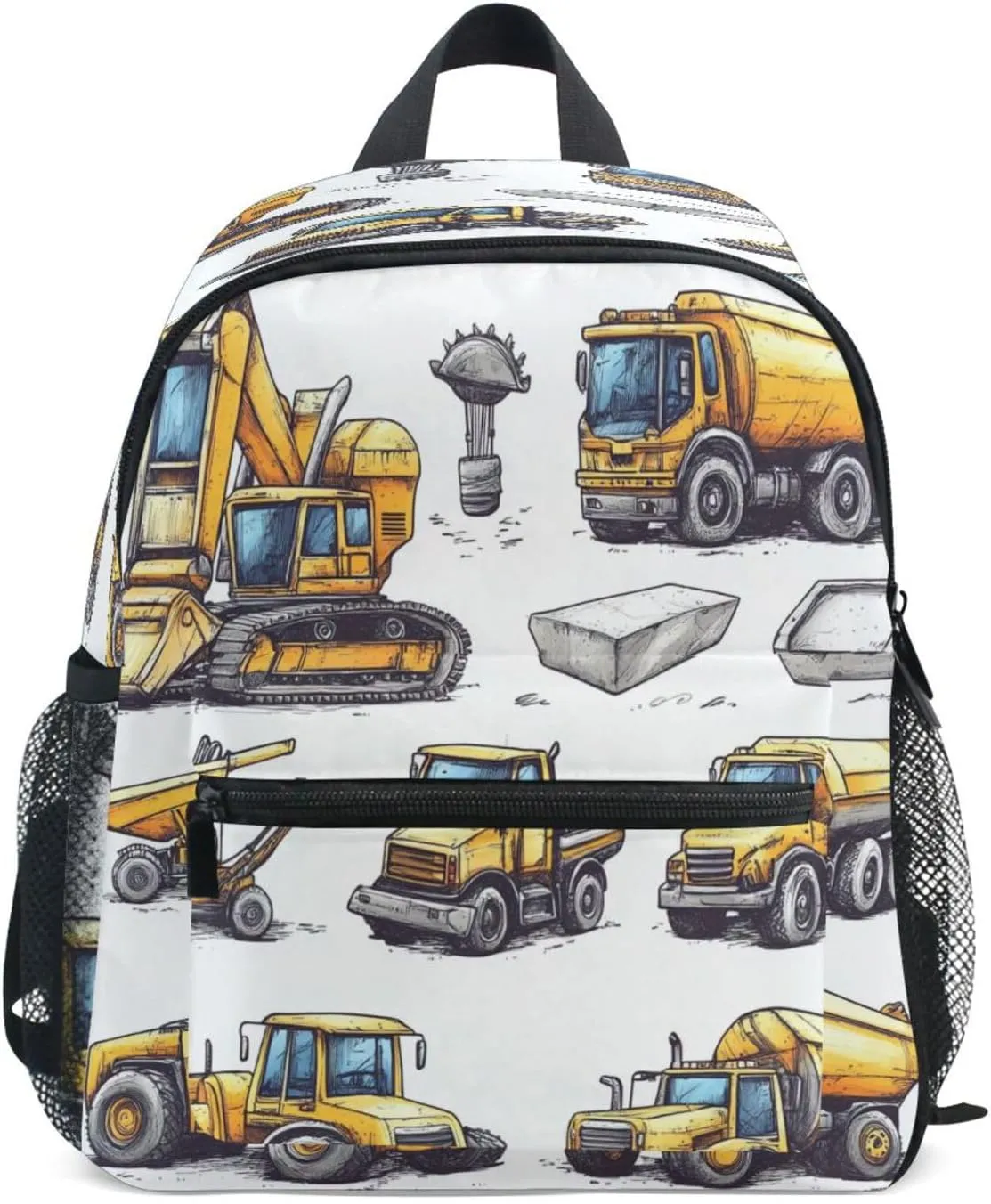 Toddler Backpacks Boys Girls Waterproof Diaper Bag Backpack with Chest Strap Construction Vehicles