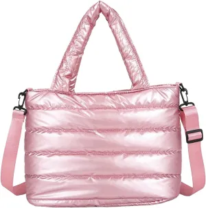 Tote Bag For Women Quilted Handbag Lightweight Winter Down Cotton Padded Shoulder Crossbody Handbags Down Padding Shopping X