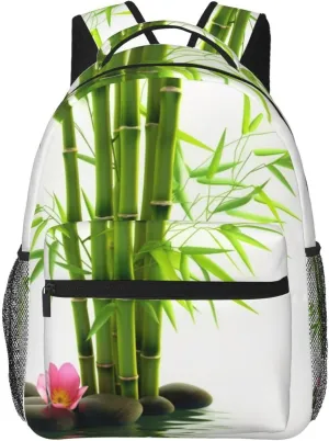 Travel Backpack for Women Men Green and Flowers Laptop Backpack Large College Bag Waterproof Casual Daypack