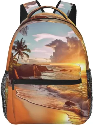 Travel Backpack for Women Men Tropical Beach at Sunset Laptop Backpack Large College Bag Waterproof Casual Daypack