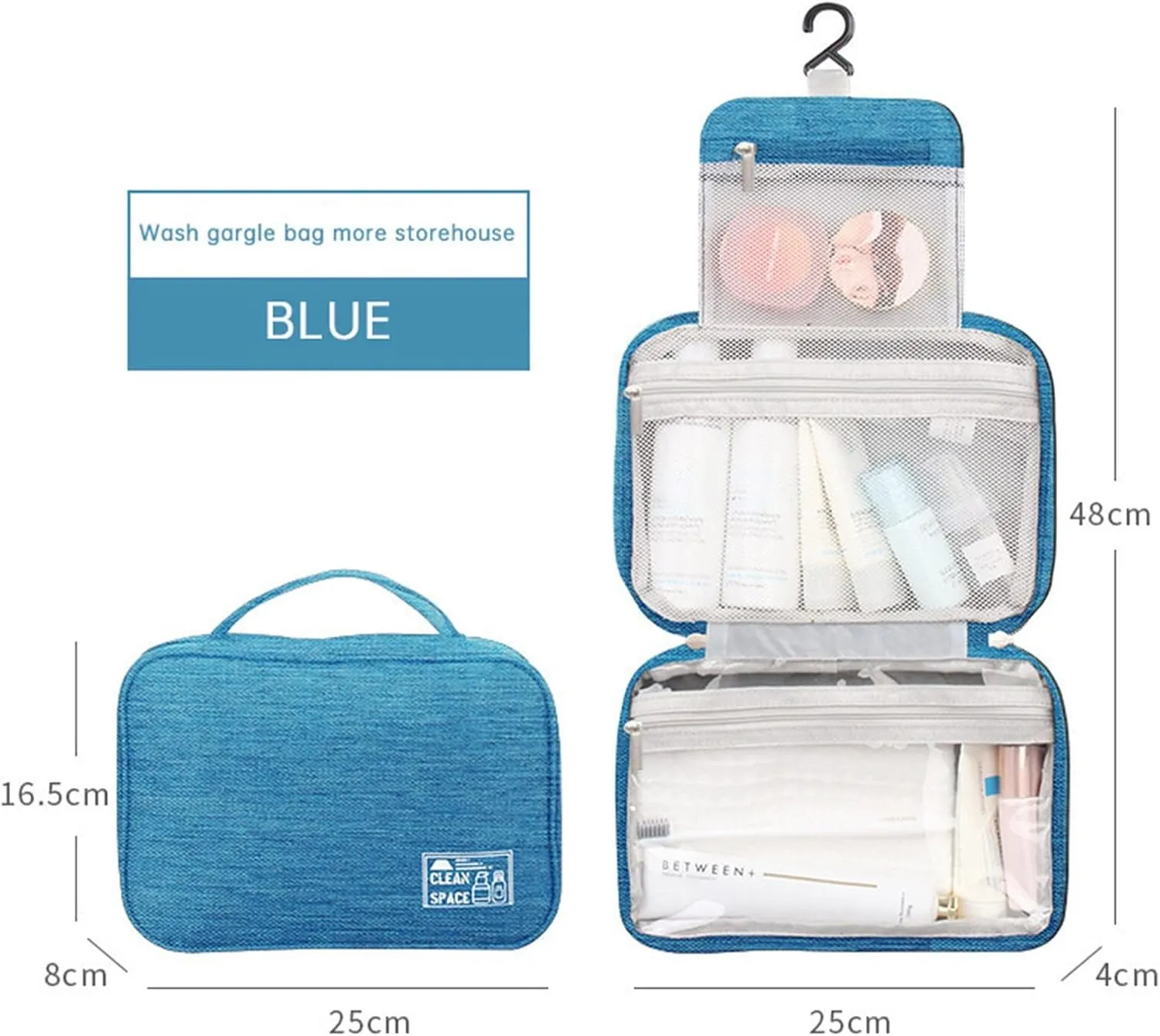 Travel Makeup Bag 10x6.6 Inch Portable Hanging Extra Large Makeup Bag with 3 Comparment Water Resistant Cosmetic Organizer with Handle Toiletry Bag Shampoo,toiletries Full-Size Container