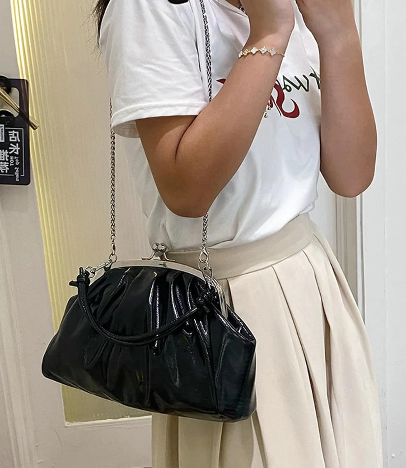 Trendy Pu Leather Kiss Lock Handbag 2025 Evening Clutch Purse Women Crossbody Shell Shoulder Bag Daily