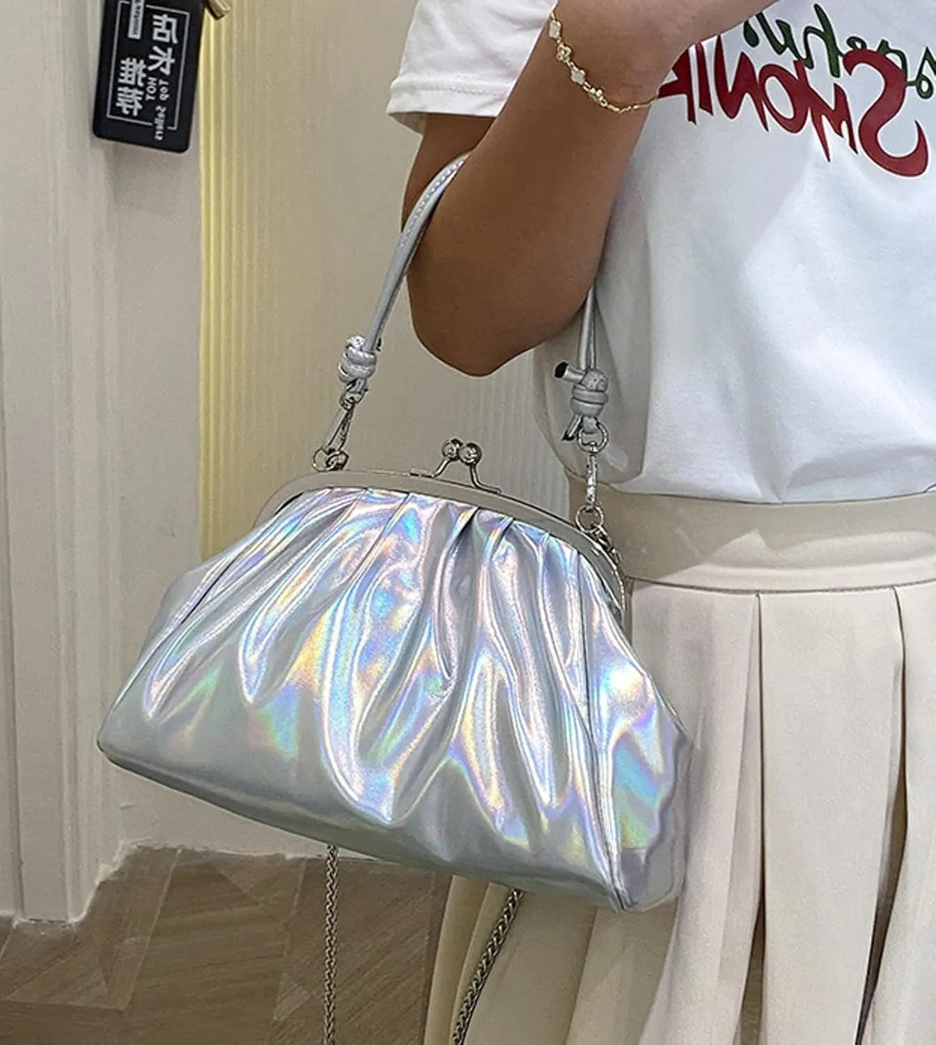 Trendy Pu Leather Kiss Lock Handbag 2025 Evening Clutch Purse Women Crossbody Shell Shoulder Bag Daily