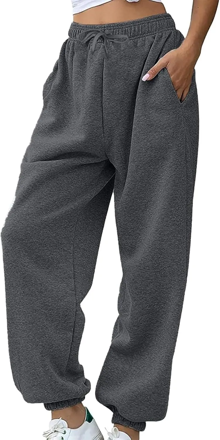 Trendy Womens Wide Leg Baggy Sweatpants with Pocket