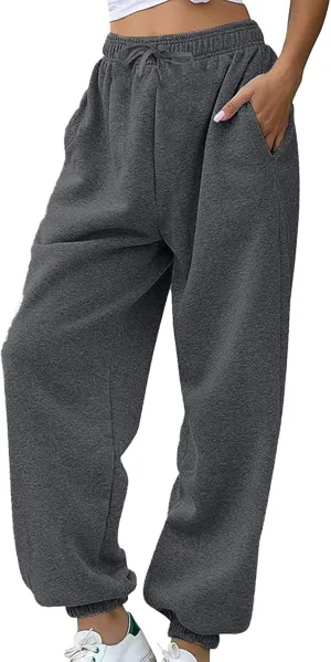 Trendy Womens Wide Leg Baggy Sweatpants with Pocket