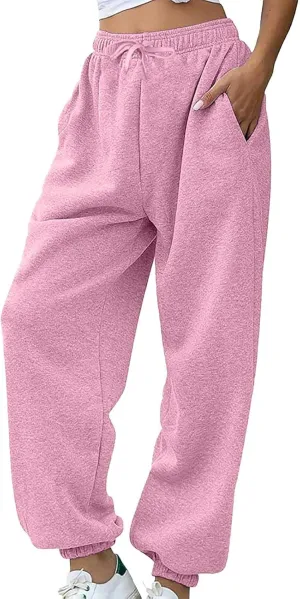 Trendy Womens Wide Leg Baggy Sweatpants with Pocket