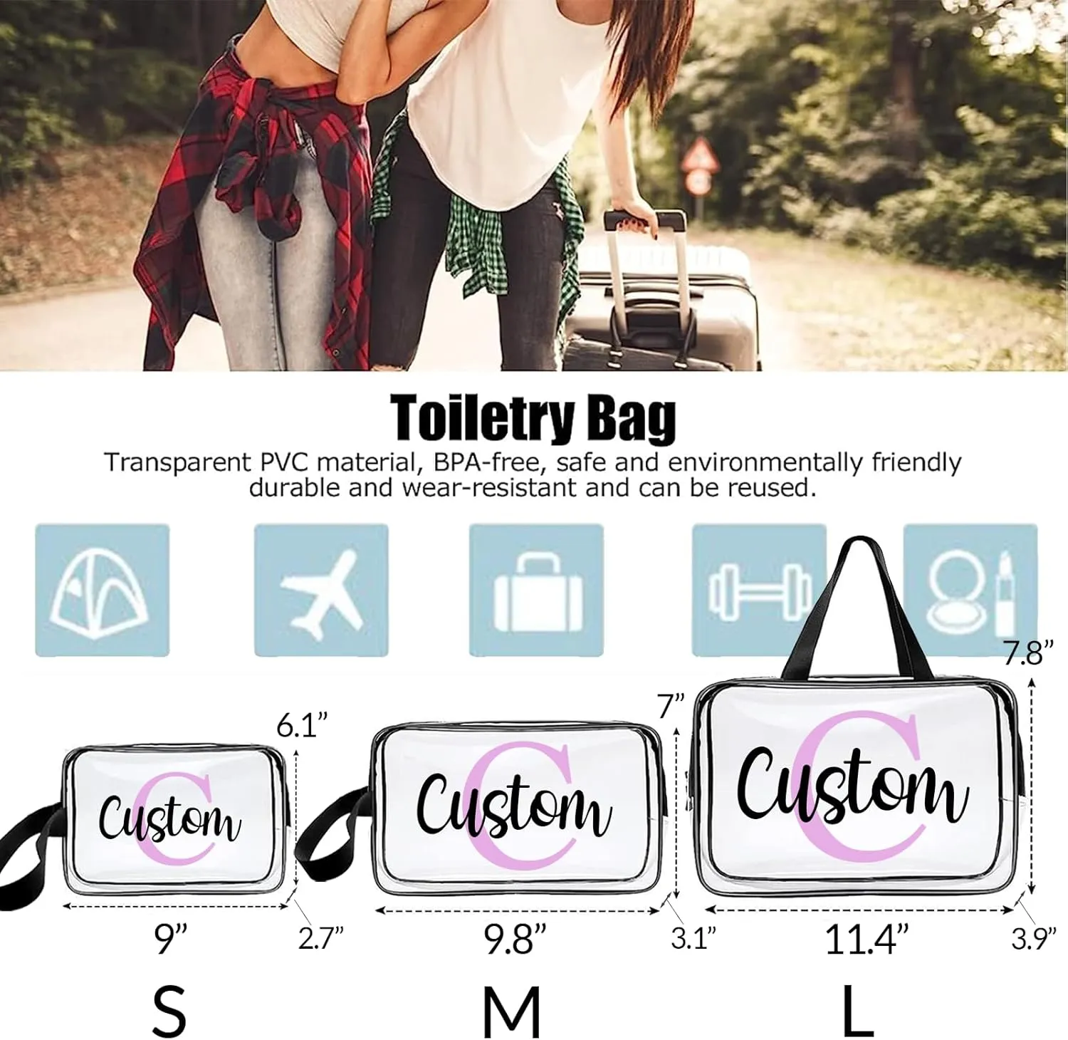 ubjva Personalized Makeup Bag Custom Clear Toiletry Bag for Women Name Monogrammed Cosmetic Pouch with Handle for Travel Wedding Birthday Gift-Own Design-M