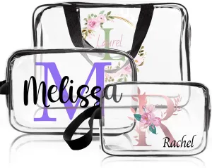 ubjva Personalized Makeup Bag Custom Clear Toiletry Bag for Women Name Monogrammed Cosmetic Pouch with Handle for Travel Wedding Birthday Gift-Own Design-M
