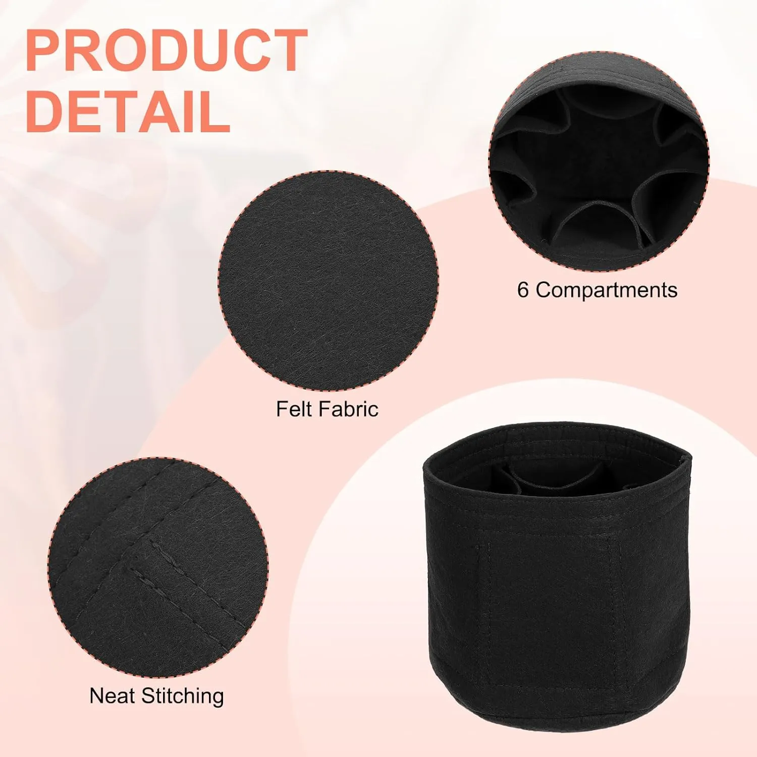 uxcell Purse Organizer Insert, Portable Felt Organizer Bags Round Multiple Compartments Purse Liner for Bucket Bag, Domed Satchel, Tote Bag, Handbag Shaper (8" x 4" x 5.5", Black)