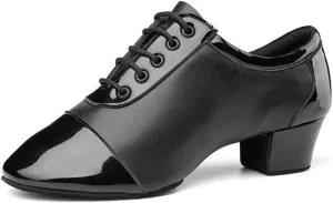 VEACAM Latin Dance Shoes for Male, Leather Ballroom Salsa Tango Waltz Character Shoe Lace Up Professional Performance Practice Shoes